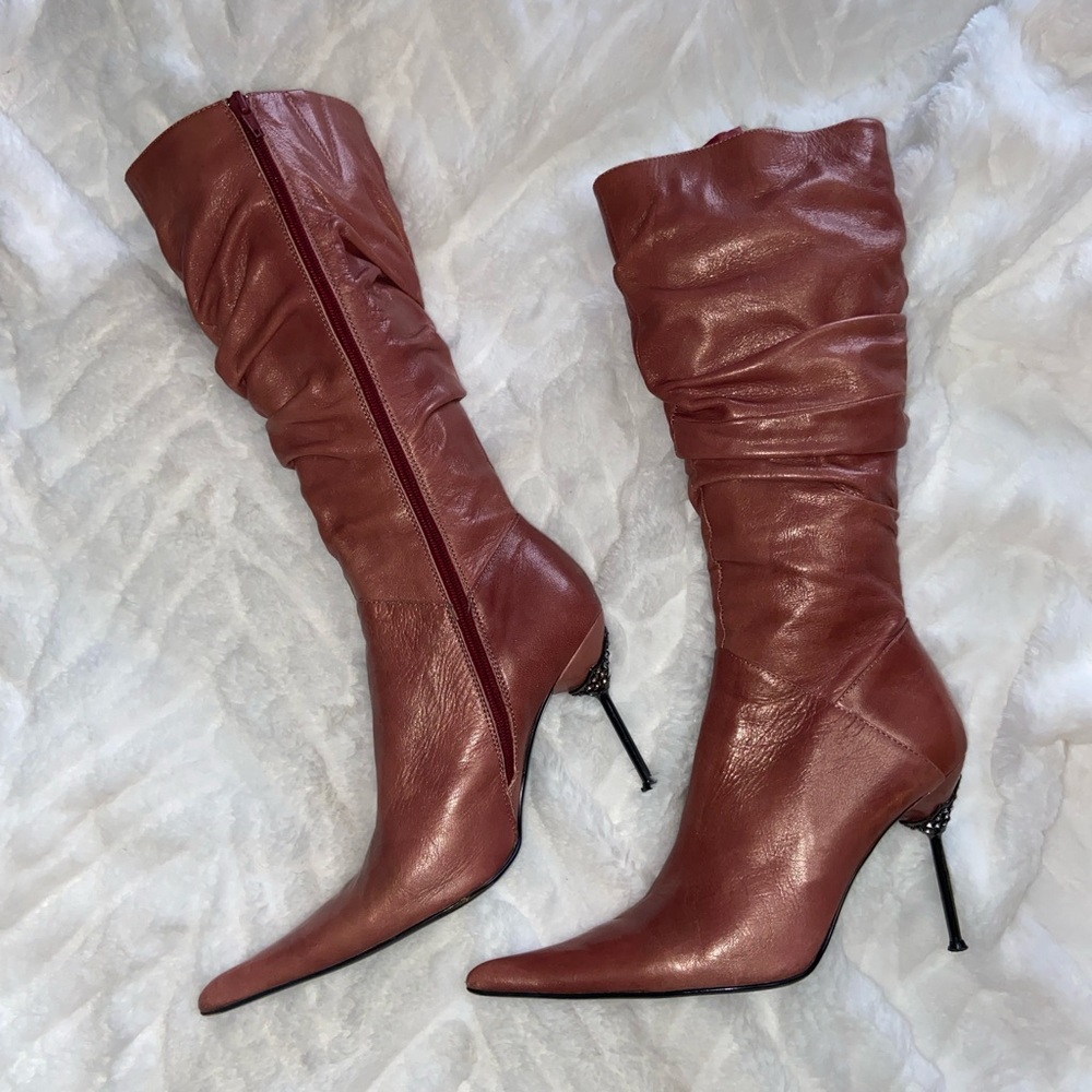Bronx Women's Chic Slouchy Heeled Boots - dusty rose